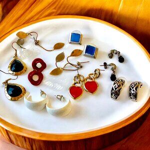 Lot of 8 Pair Pierced Earrings Vintage Retro Fashion Dangle Enamel Studs Hoop